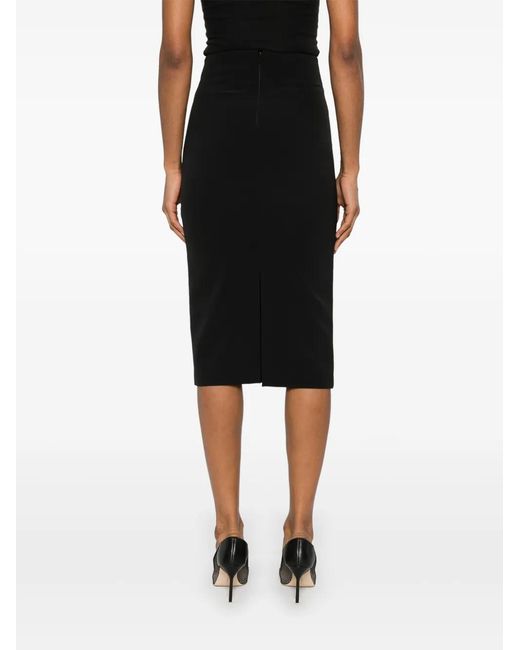 Nissa Black Button-Detailed Midi Skirt