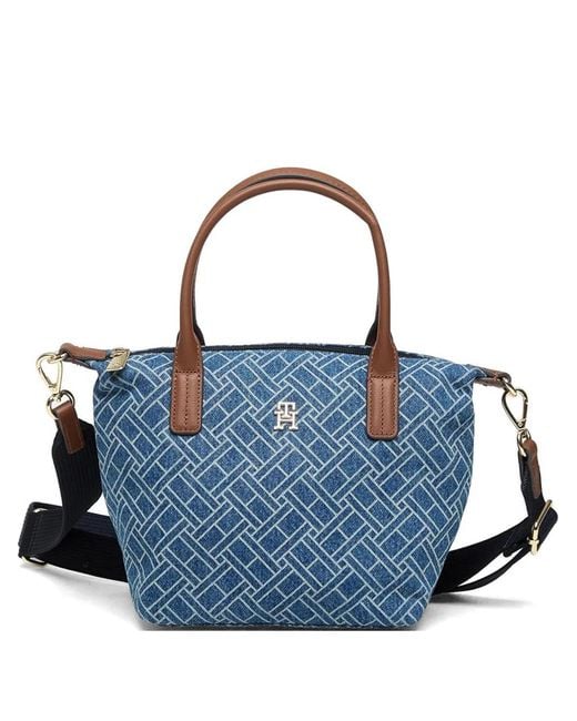 Tommy Hilfiger Blue Geometric-Pattern Denim Tote Bag