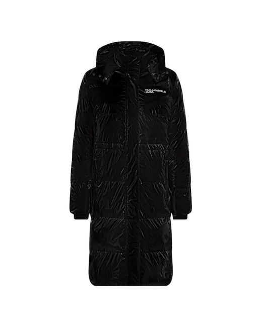 Karl Lagerfeld Black Long Shiny Puffer Jacket