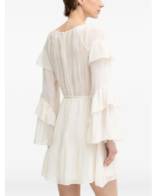 Guess White Ruffled Dress With Belt