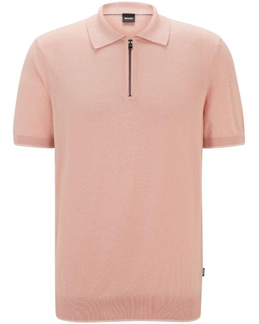 Boss Poloshirt Van Linnenblend Met Ritshals in het Pink voor heren