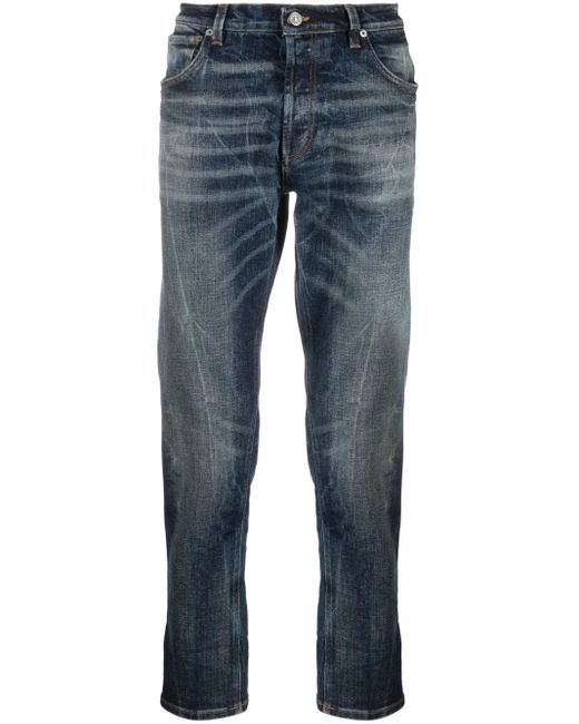 Dondup Blue Whiskering-Effect Cotton Jeans for men