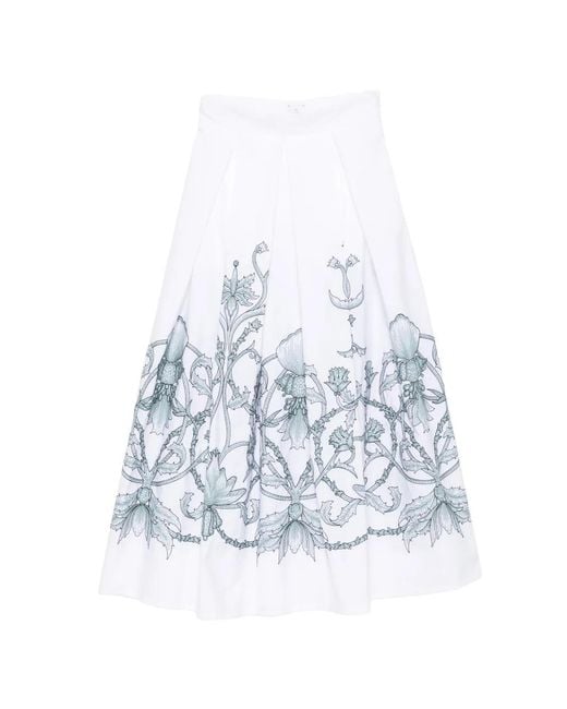 Eleventy White Floral-Print Midi Skirt