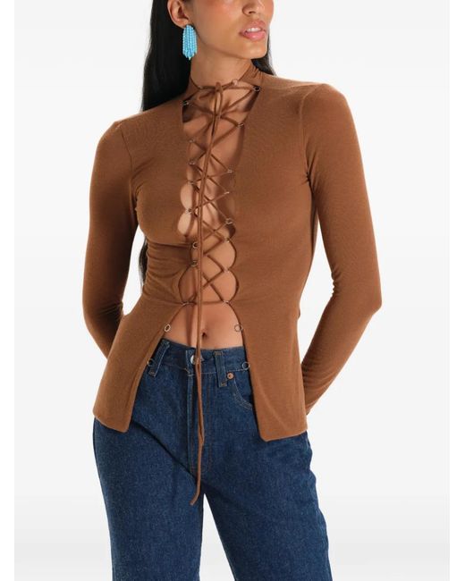 MANURI Brown Jamie Lace-Up Top