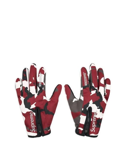 Supreme White Zip Camouflage Gloves for men