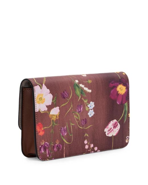 Oscar de la Renta Purple O Pochette Floral-Print Clutch Mini Bag