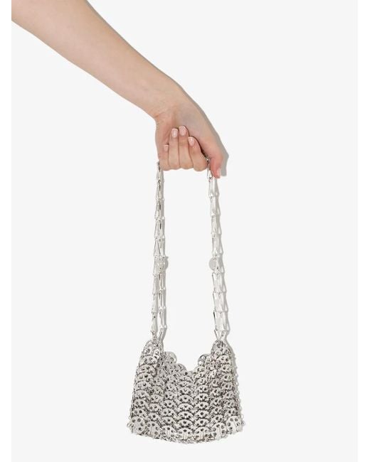 Rabanne White Iconic 1969 Nano Shoulder Bag Silver