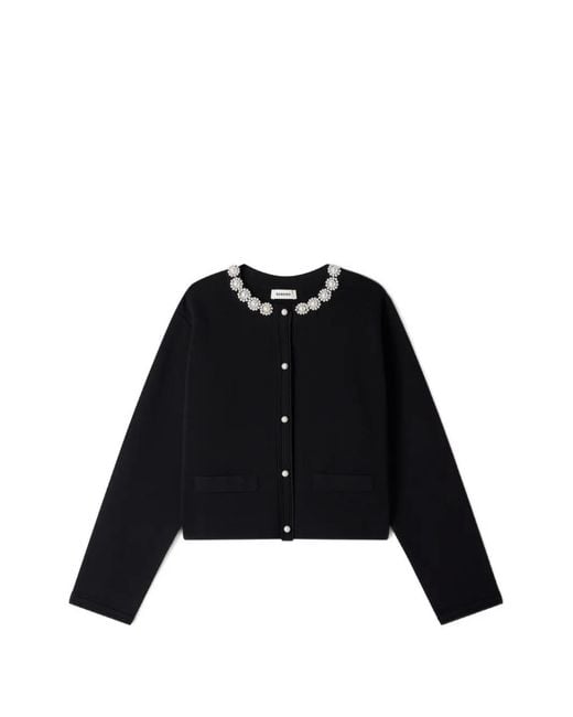 Sandro Black Faux-Pearl Embellished Cropped Cardigan