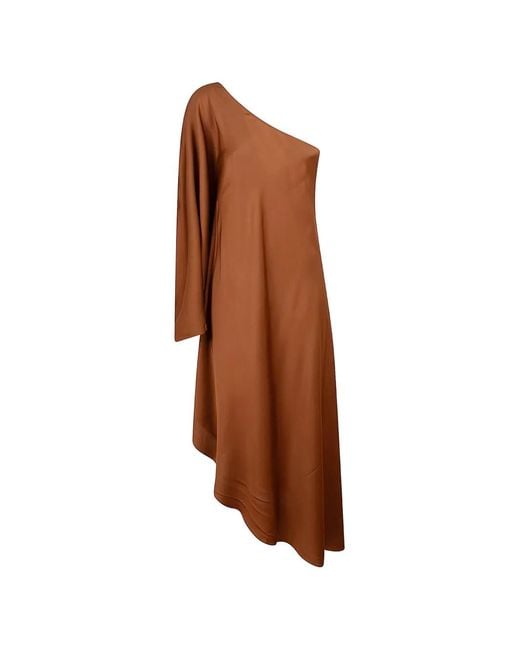 Silk95five Brown One-Shoulder Asymmetric Dress