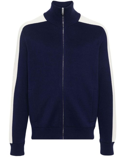 Gucci Blue Knitted Zip-up Bomber Jacket for men