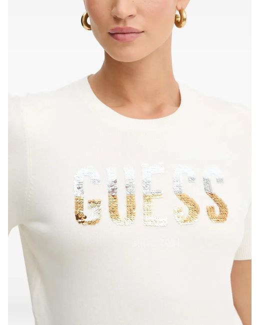 Guess White Logo-Embellished T-Shirt