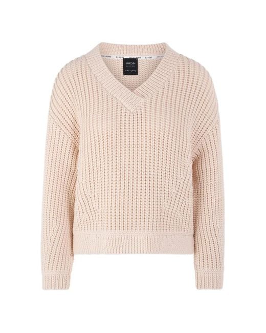 Marc Cain Natural Tigermania V-Neck Knitted Cotton Jumper
