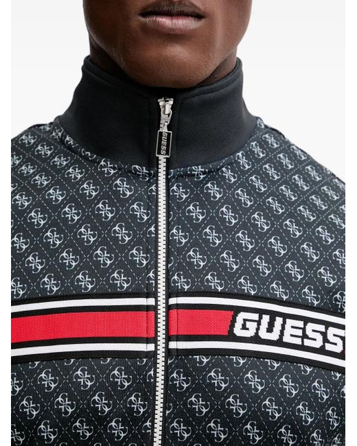 Guess Black Monogram-Pattern Zip Sweatshirt for men