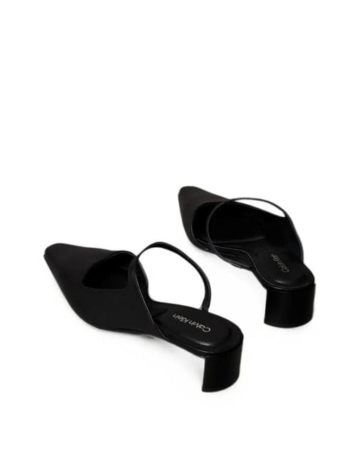 Calvin Klein Black Leather Square-Toe Mules