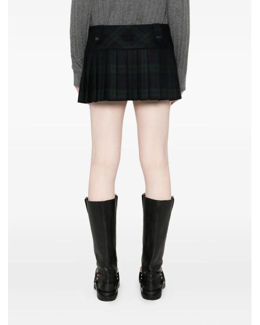 Miu Miu Black Pleated Plaid Mini Skirt