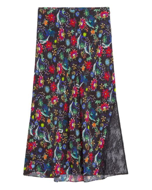 Zadig & Voltaire Blue Jayla Floral Midi Skirt