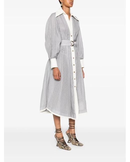 Zimmermann White Striped Belted Shirt Dress