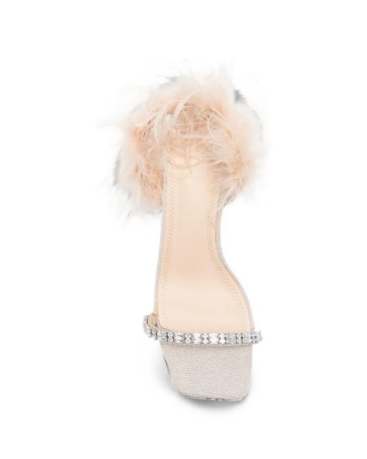 Twentyfourhaitch White Feather-Trim Crystal-Embellished Sandals