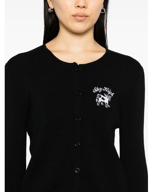 Sky High Farm Black Intarsia-Knit Logo Cardigan