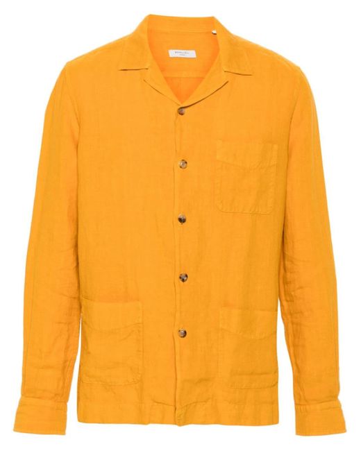 Chemise en lin à manches longues Boglioli pour homme en coloris Orange