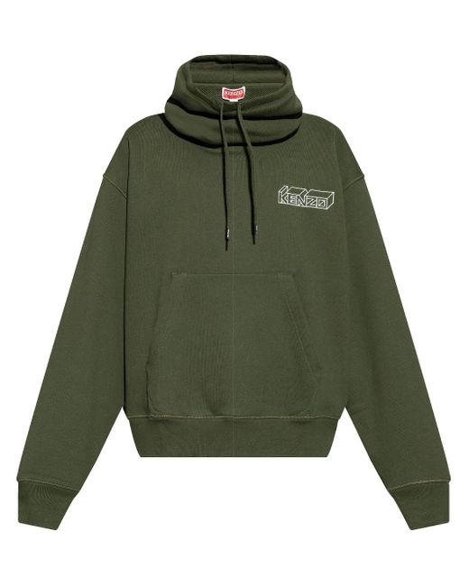 KENZO Green Logo-Embroidered Hoodie for men