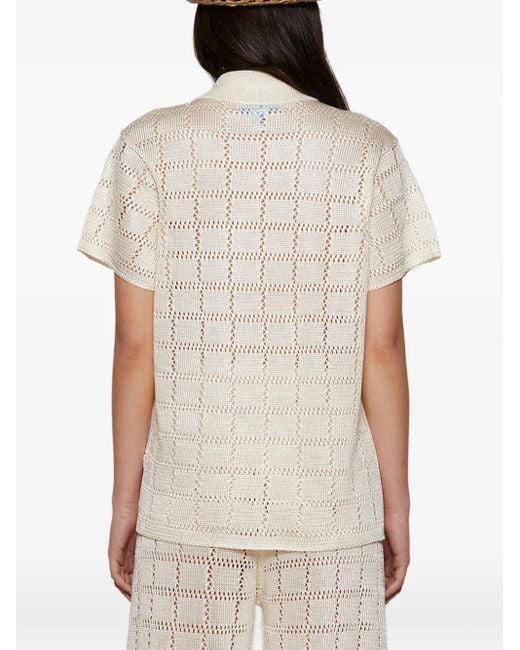 Calle Del Mar White Grid-Pattern Short-Sleeve Shirt
