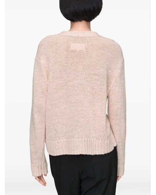 Maison Margiela White Ribbed V-Neck Cardigan