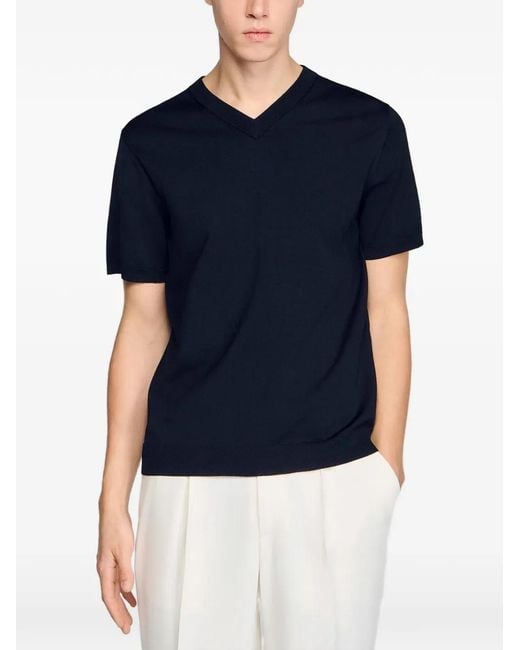 Sandro Black Short-Sleeve V-Neck T-Shirt for men
