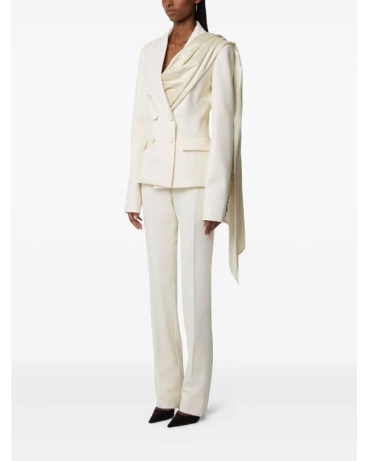 Nina Ricci White Draped-Scarf Double-Breasted Blazer