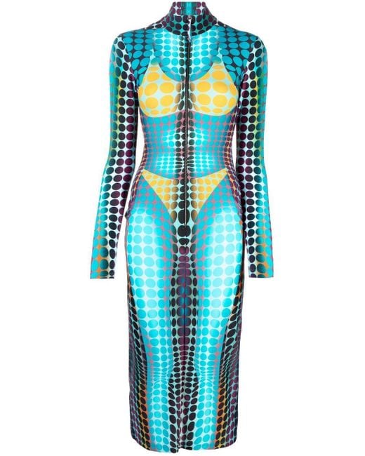 Jean Paul Gaultier Blue Dot-print Midi Dress