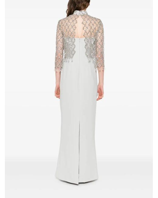 Jean Louis Sabaji White Embellished High-Neck Dress