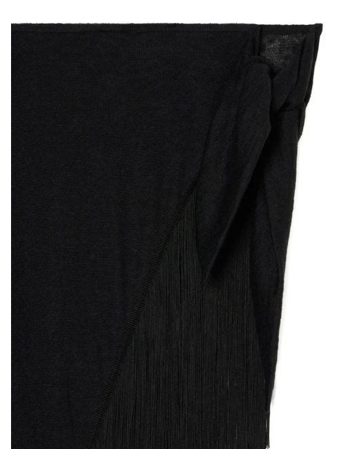 Alanui Black Fringed Self-Tie Pareo Skirt