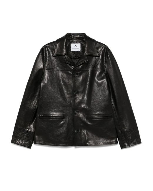 MARINE SERRE Black Moongram-Embossed Leather Jacket for men