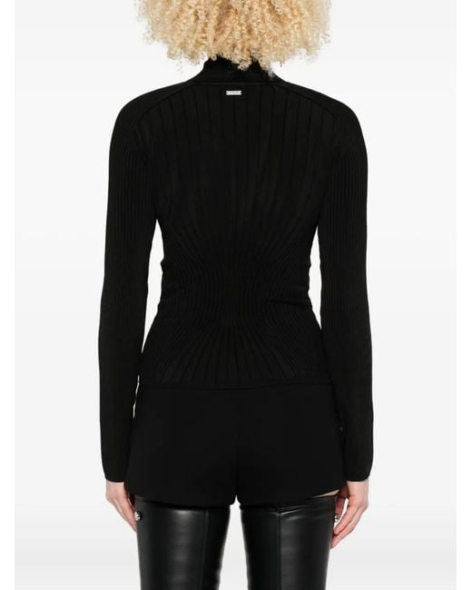 Mugler Black Ribbed Mock-Neck Sweater