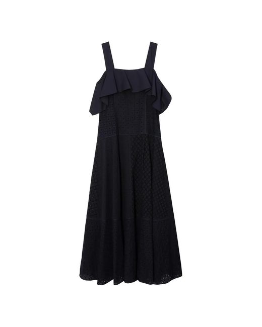 3.1 Phillip Lim Black Ruffled Broderie Midi Dress
