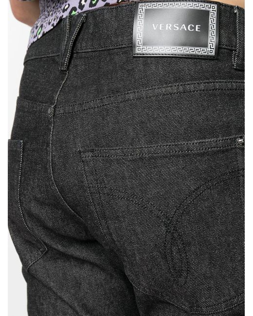 Versace Greek-key Print Denim Jeans in Black for Men | Lyst