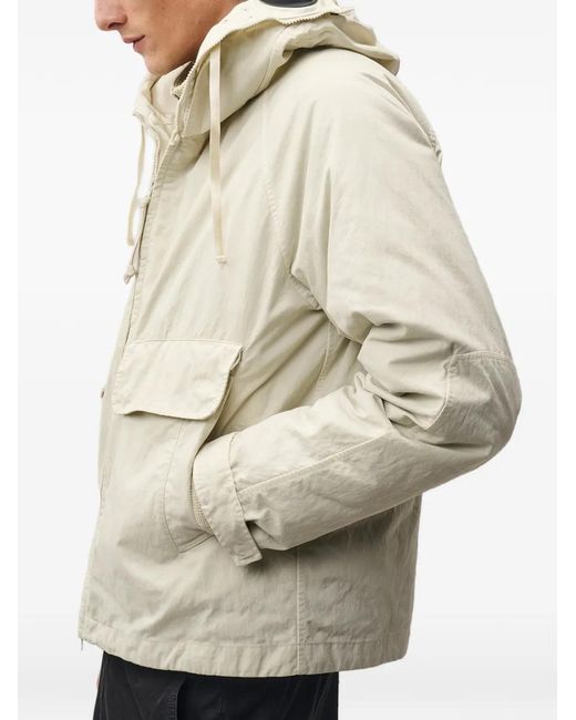 C P Company White Goggle-Detail Hooded Jacket for men
