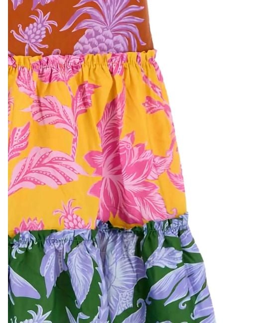 Farm Rio Tropical-Print Tiered Midi Dress