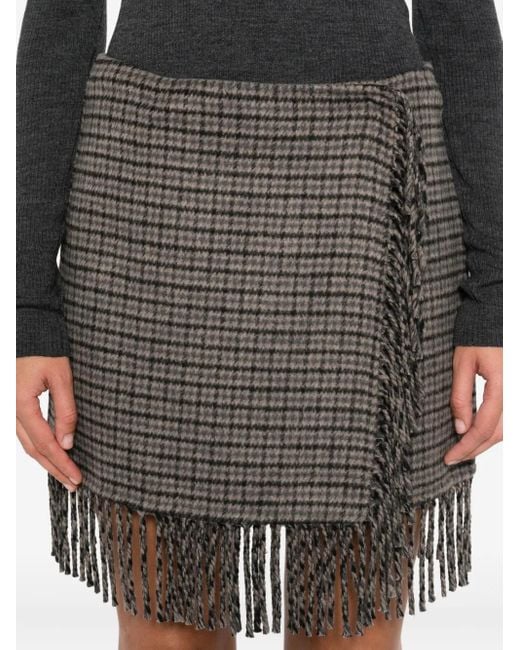 P.A.R.O.S.H. Black Checked Fringe Skirt