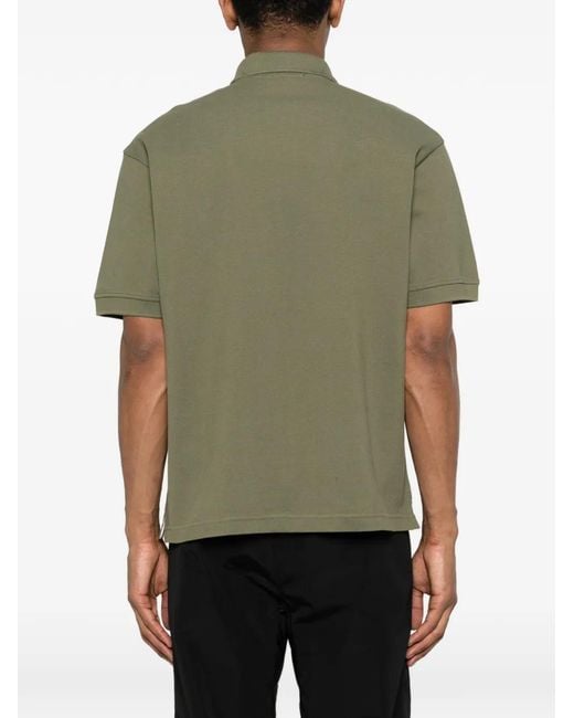 Stone Island Green Polo Brodé À Fermeture Boutonnée for men