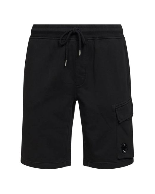 C P Company Black Ribbed Elasticated Shorts for men