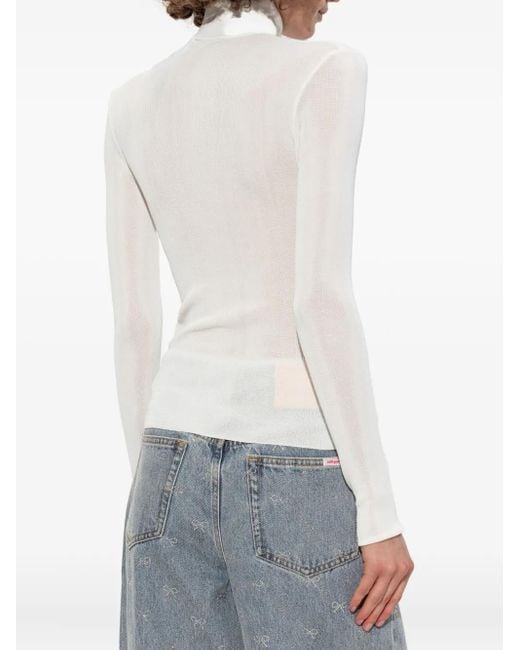 Self-Portrait White Ribbed High-Neck Top