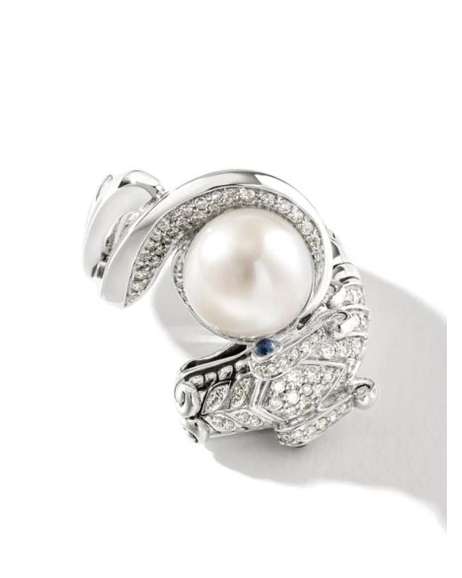 John Hardy Gray Legends Naga Freshwater Pearl And Diamond Pavé Ring