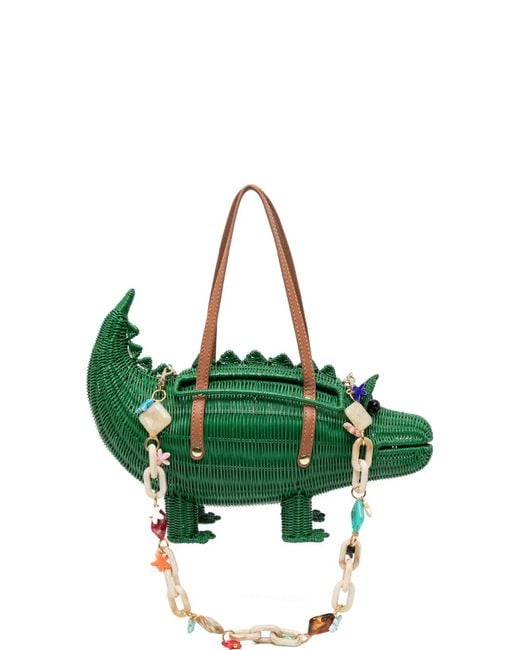 Serpui Green Crocodile-Motif Tote Bag
