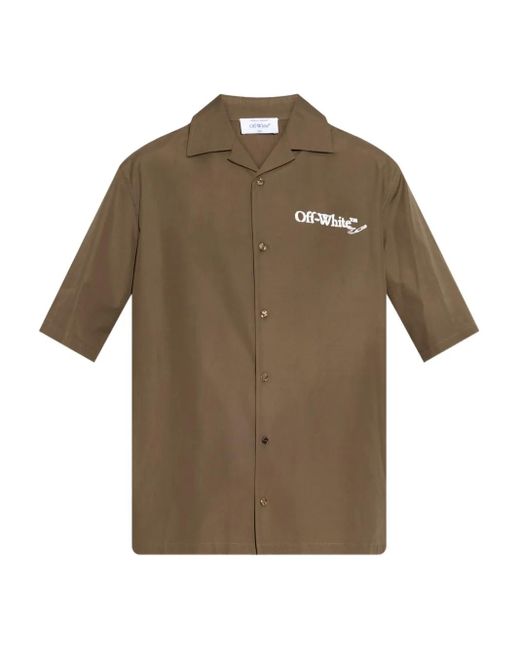 Off-White c/o Virgil Abloh Brown Logo-Print Short-Sleeve Shirt for men