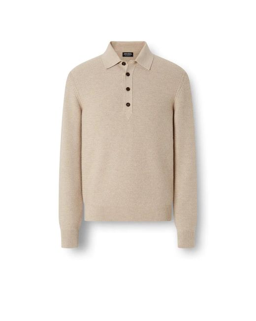 Zegna Natural Cream Mélange Oasi Cashmere Polo Shirt for men