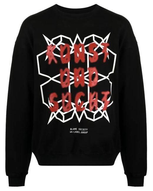 44 Label Group Black Graphic-Print Cotton Sweatshirt for men