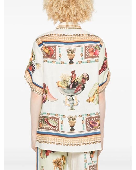 Camisa Mercado con frutas estampadas ALÉMAIS de color White