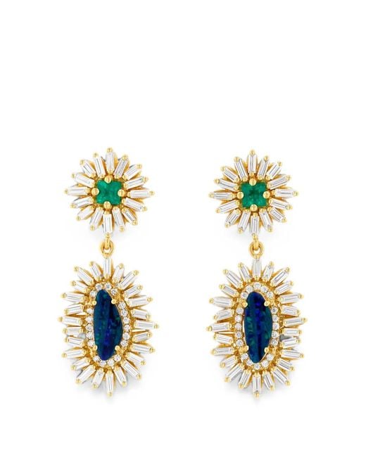 Suzanne Kalan Metallic Emerald And Opal-Embellishment Earrings