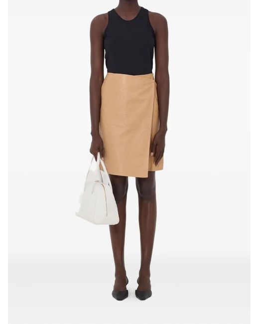 Loulou de Saison Natural Gora Ostrich-Effect Wrap Midi Skirt